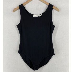 LIZ CLAIBORNE Bodysuit M Ribbed Scoop Neck Balletcore Stretch Nylon Black USA